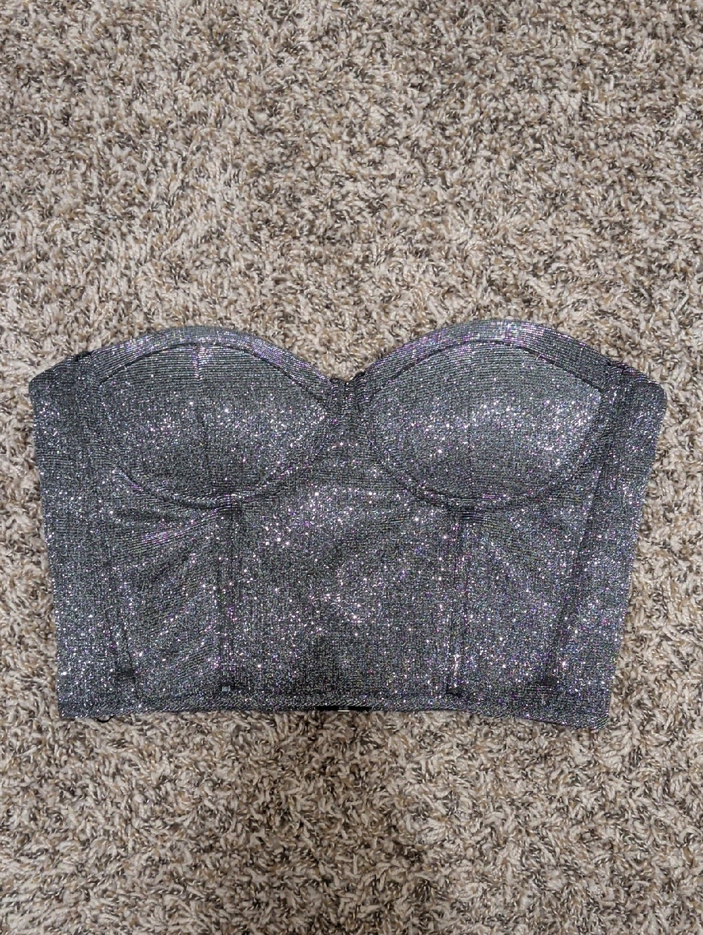 Forever 21 silver sparkling strapless bustier crop top